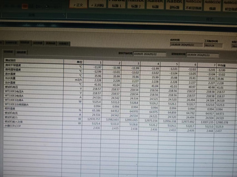 空氣源熱泵機(jī)組能效測試數(shù)據(jù)